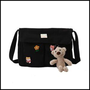 Canvas Messenger Crossbody Bag Cute Aesthetic School Tote with Pins